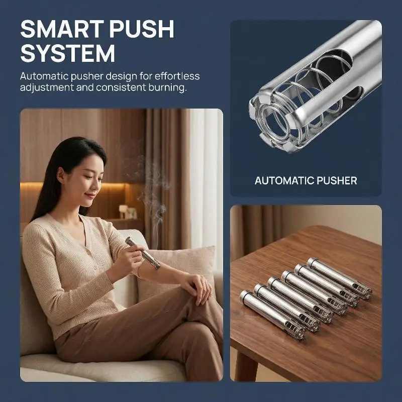 5Pcs Stainless Steel Automatic Pusher Simple Moxibustion Accessories Moxa Stick Roll Tool Accupuncture Massage