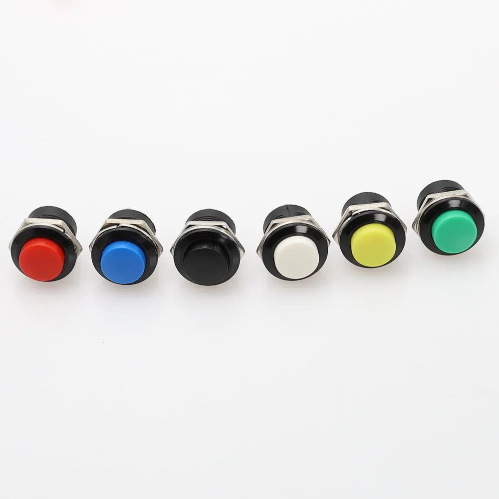 6 pcs R13-507 Momentary SPST NO Red Black White Yellow Green Blue Round Cap Push Button Switch AC 6A/125V 3A/250V 6color