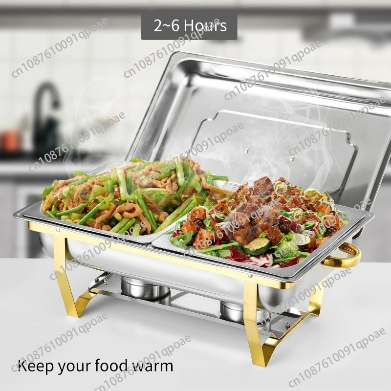 Cross-border Direct Sales Stainless Steel Thickened Square Buffet Stove Alcohol Heating and Insulation Foldable Hotel Buffet