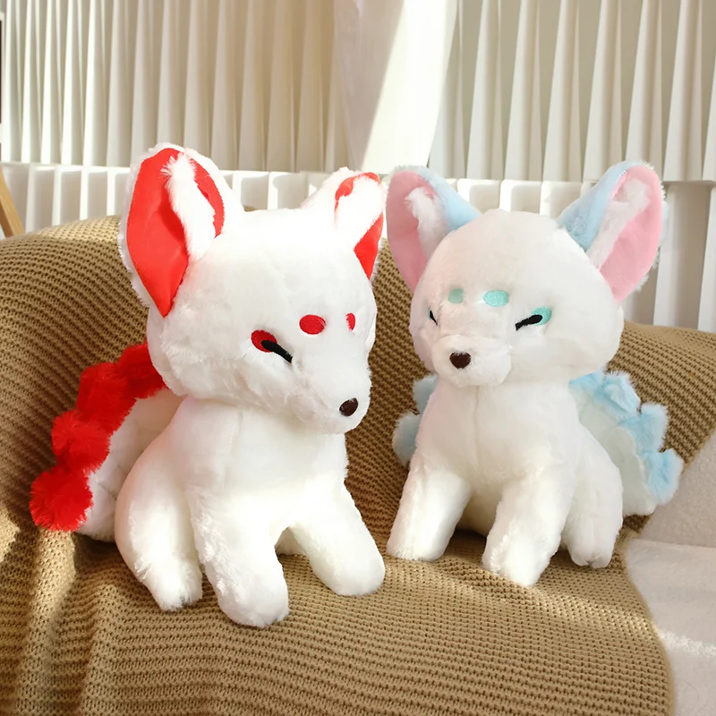 Stuffed Animal Plush Foxes Red White Gumiho 9-tailed Fox Doll Simulation Fox Plush Toy Soft Cartoon Kids Birthday Present