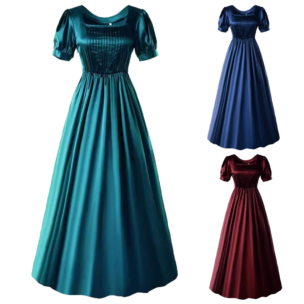 

Medieval Satin Dress, Halloween Cosplay Dress, High-waisted Prom Dress, Victorian Tea Dress