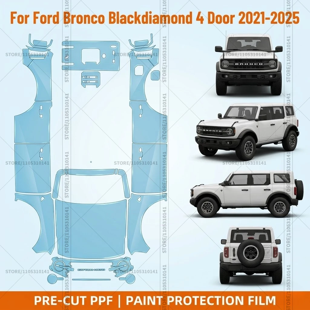 

Предварительно нарезанная прозрачная защитная пленка PPF для бампера, прозрачная защитная пленка для автомобиля Ford Bronco Black Diamond 4-дверный 2021-2025