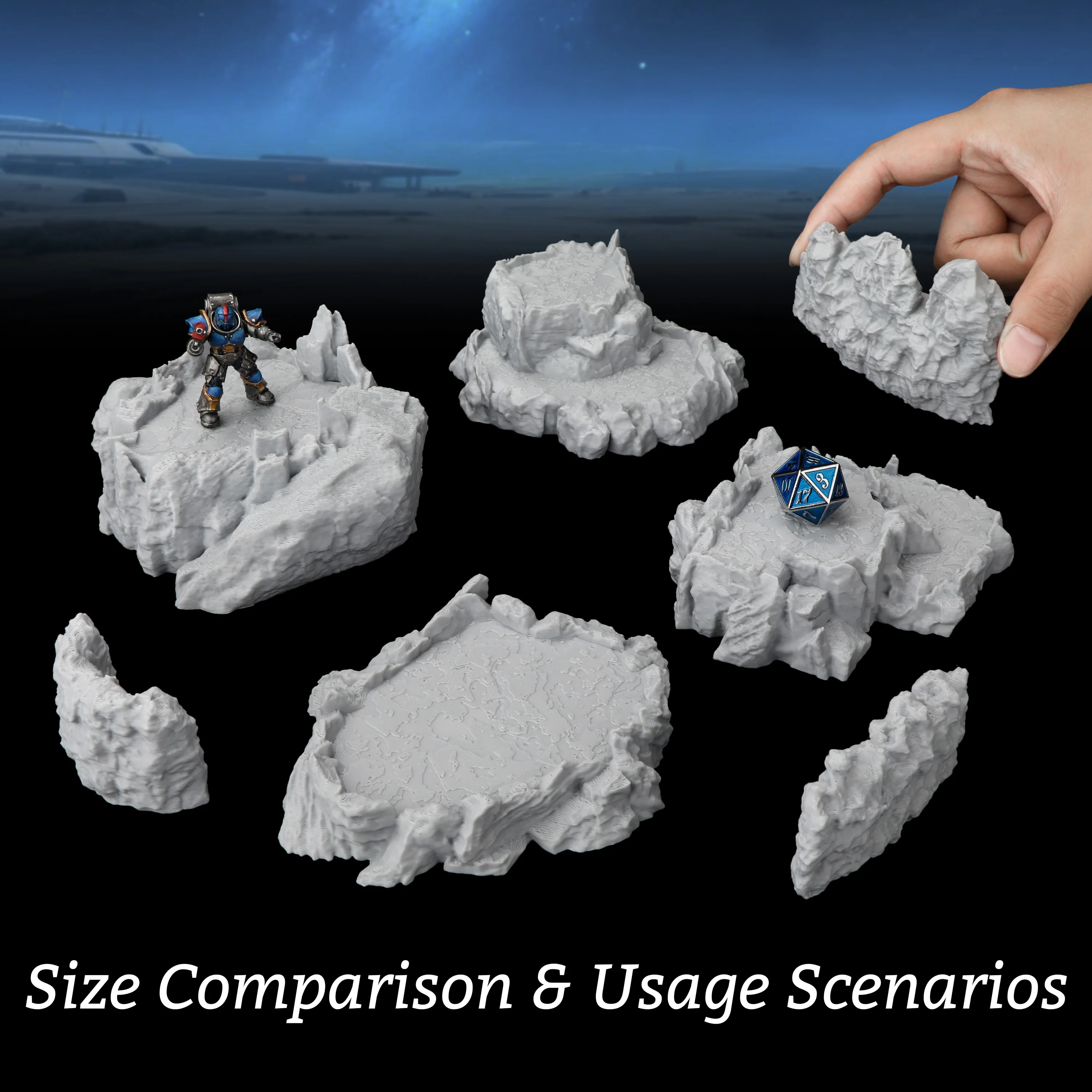 7 Pcs Cave Terrain Miniature – Rocky Platforms & Cliffs for RPG Exploration, Cavern Floors for Encounters, Organic Rock Detail