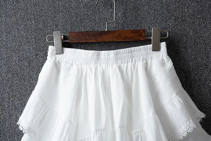 Summer Irregular Lace Round Cotton Linen Mini Skirt, High Waist Short Skirts For Women 2025