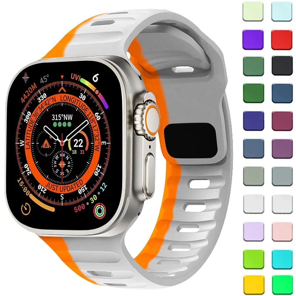 

Спортивные ремешки для занятий спортом на открытом воздухе для Apple Watch ремешок Ultra2 49 мм 42 мм 38/40 мм 41 мм 44 мм 45 мм Силиконовый браслет iWatch series 9 8 7 6 5 4 3