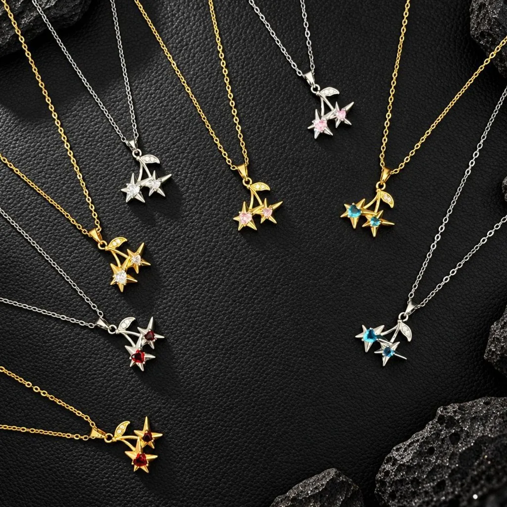 Bracelet Hand String Fashion Y2k Sweet Cool Wind Star Cherry Necklace Color Love Zircon Pendant Niche Ins Women's Clavicle Chain