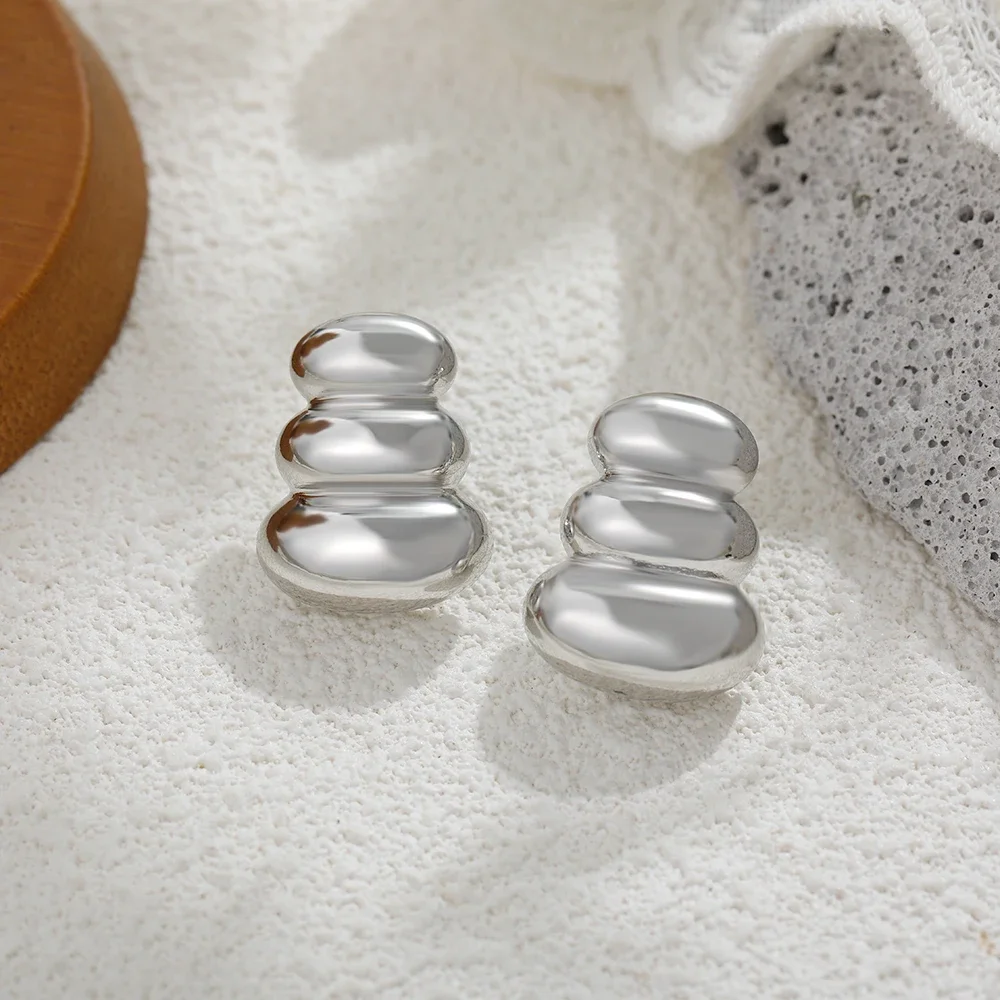 

Minimalist Smooth Three Layer Oval Chunky Stud Earrings for Women Stainless Steel Geometric Trendy Vintage Jewelry Gifts