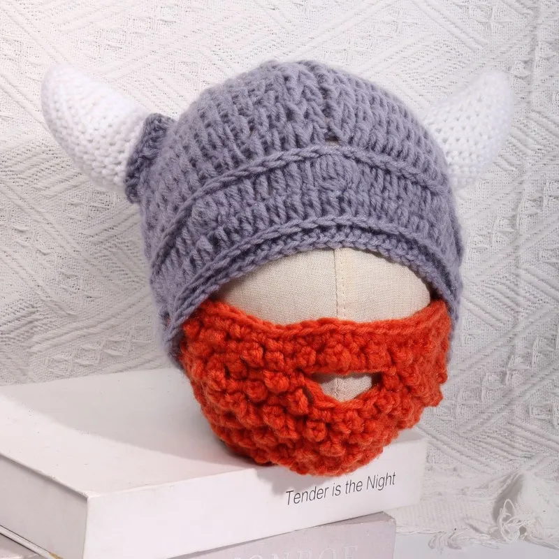 Handmade Crocheted Hat Baby Horn Hat Kids Bonnet Crochet Winter Hats Cartoon Children Toddler Viking Horns Knitted