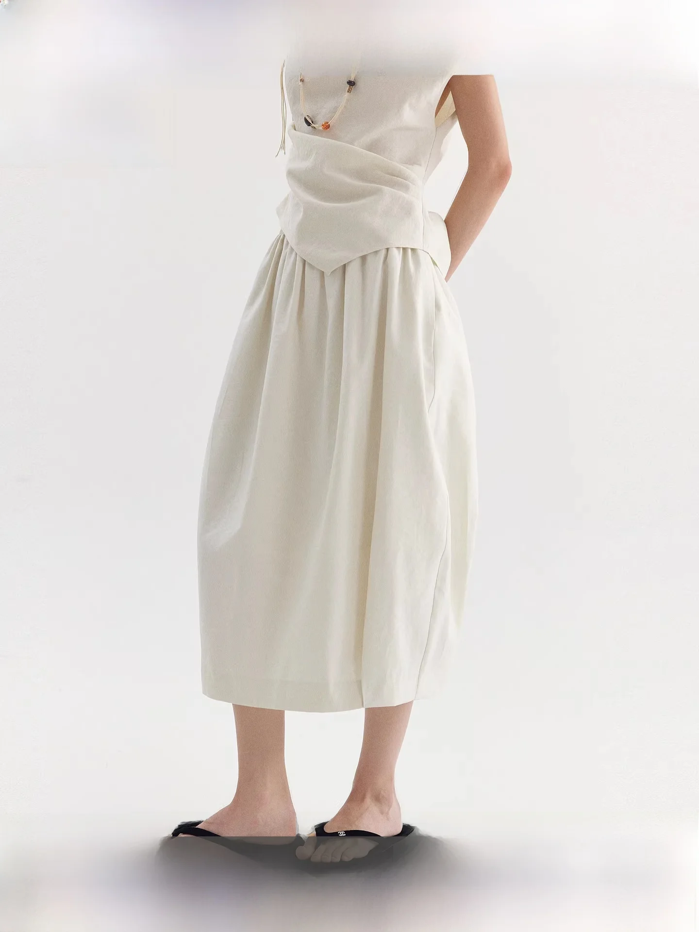 

Женская шелковая юбка миди Fano Spring 2026 с высокой талией, свободного кроя, на резинке, простой стиль, для повседневной носки, из смесового хлопка