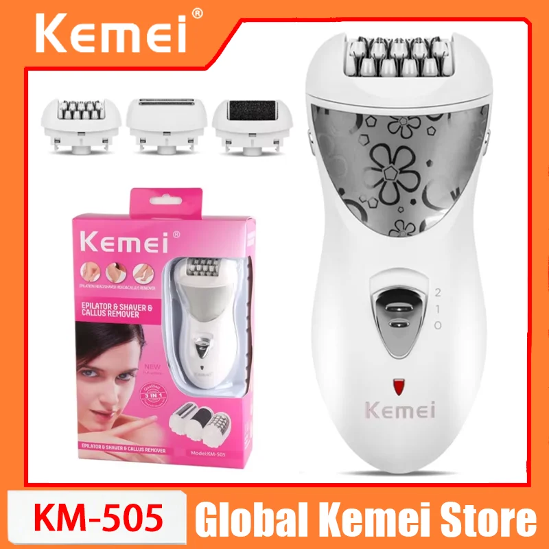 Kemei KM-505 rechargeable 3 in 1 lady epilator hair shaver removal for foot care electric hair callus remover device depilador