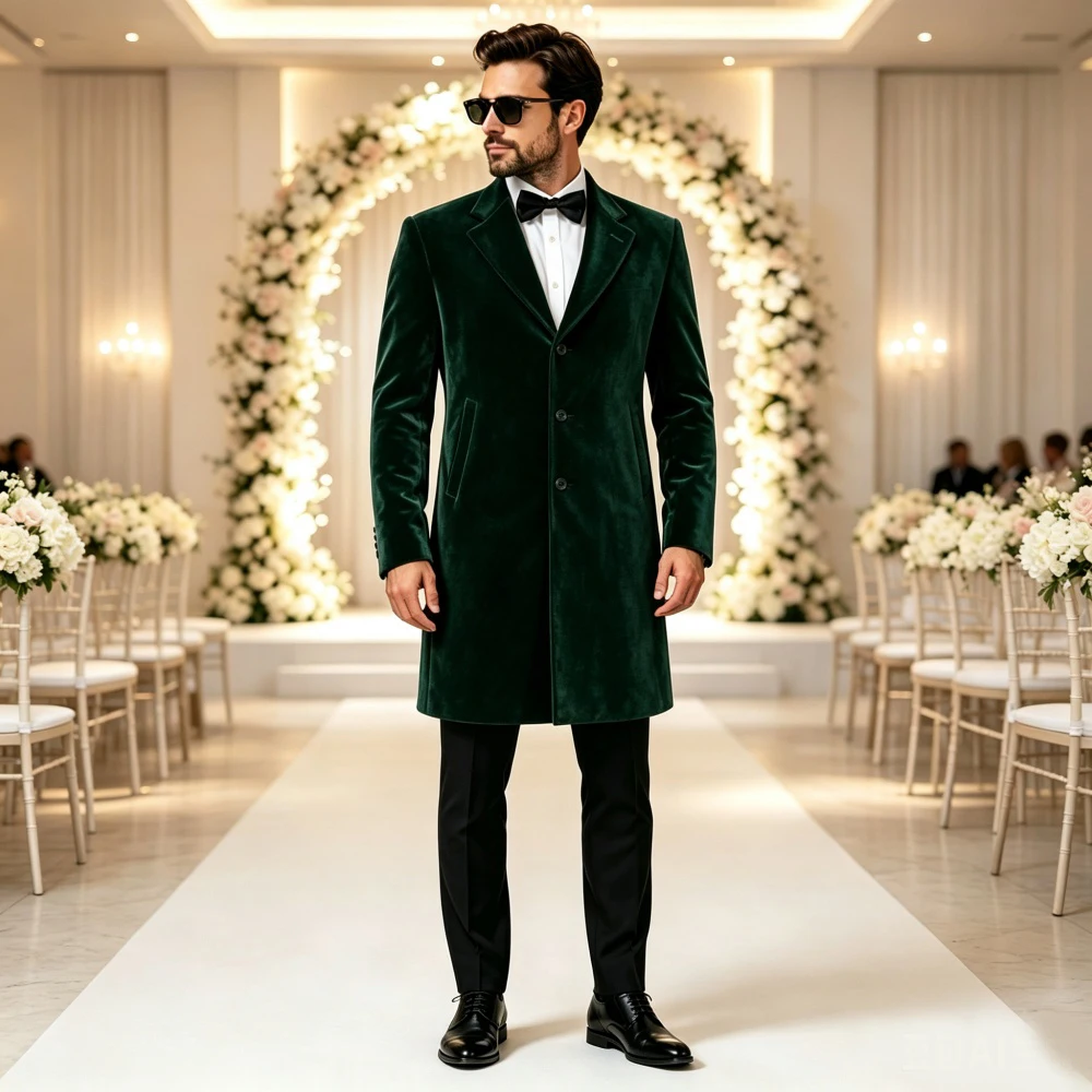 Long Velvet Formal Suit Jacket for Men Wedding Prom Banquet Party Evening Event 1 Piece Single Breasted Male Business Blazer