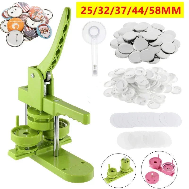 Badge Pin Button Maker Machine DIY 25/32/37/44MM Badges Set with Button Parts+Circle Cutter, Badge Press Maker Machine