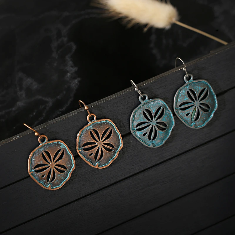 Vintage Turquoises Bird Drop Earrings Female Hollow Flower Ethnic Round Suspension Hanging Earrings Boho Jewelry Accessories