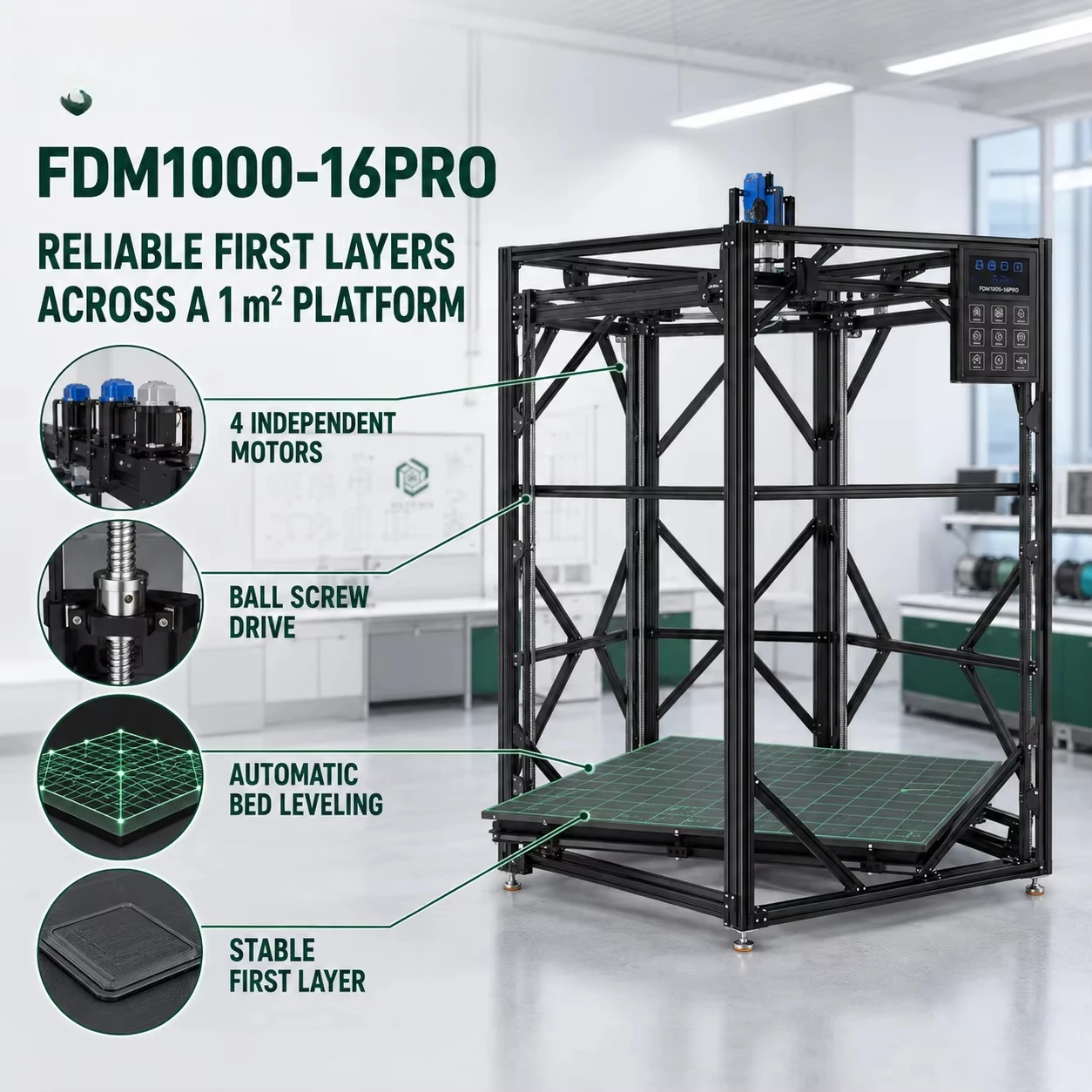 Large Build Volume FDM 3D Printer for Full Scale Industrial Prototypes and Equipment Housings