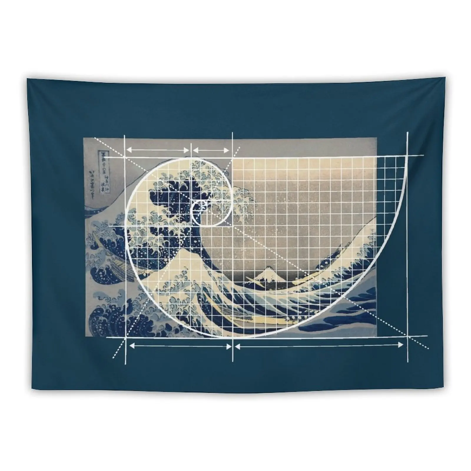 

Hokusai Meets Fibonacci, Golden Ratio, Grid, Lines Tapestry Room Decor Carpet On The Wall Funny Tapestry