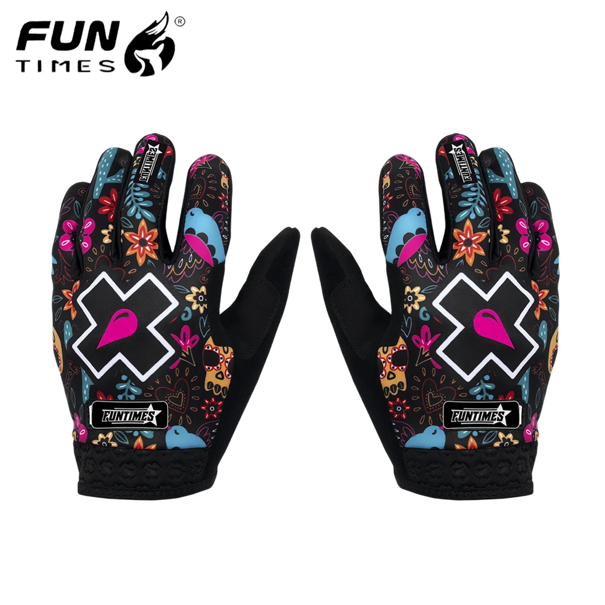 FUNTIMES Colorful Motorcycle Men's Riding Full Finger Gloves with Touchscreen Pattern Design Finger Divided Gloves