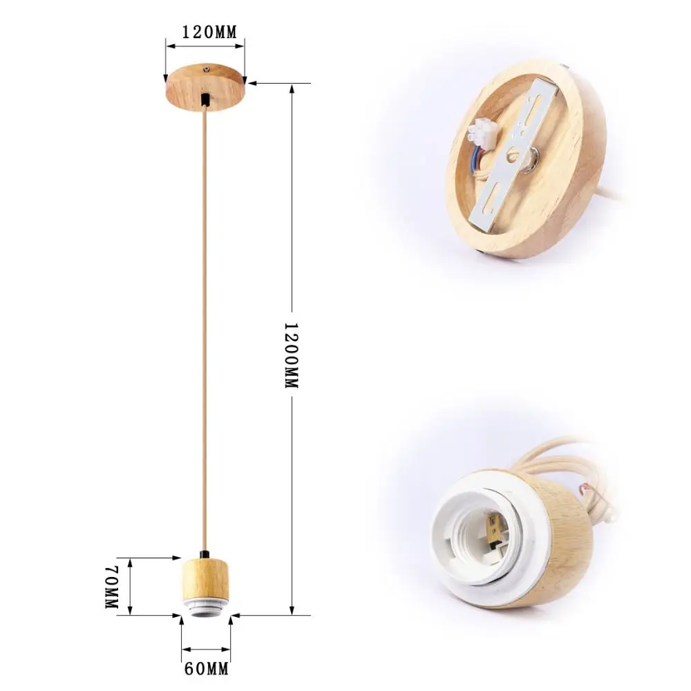 Natural Color E27 Hanging Lamp Holder Single-head Screw Socket Lampshade Base Lights Fixture Wooden Ceiling Lamp Base