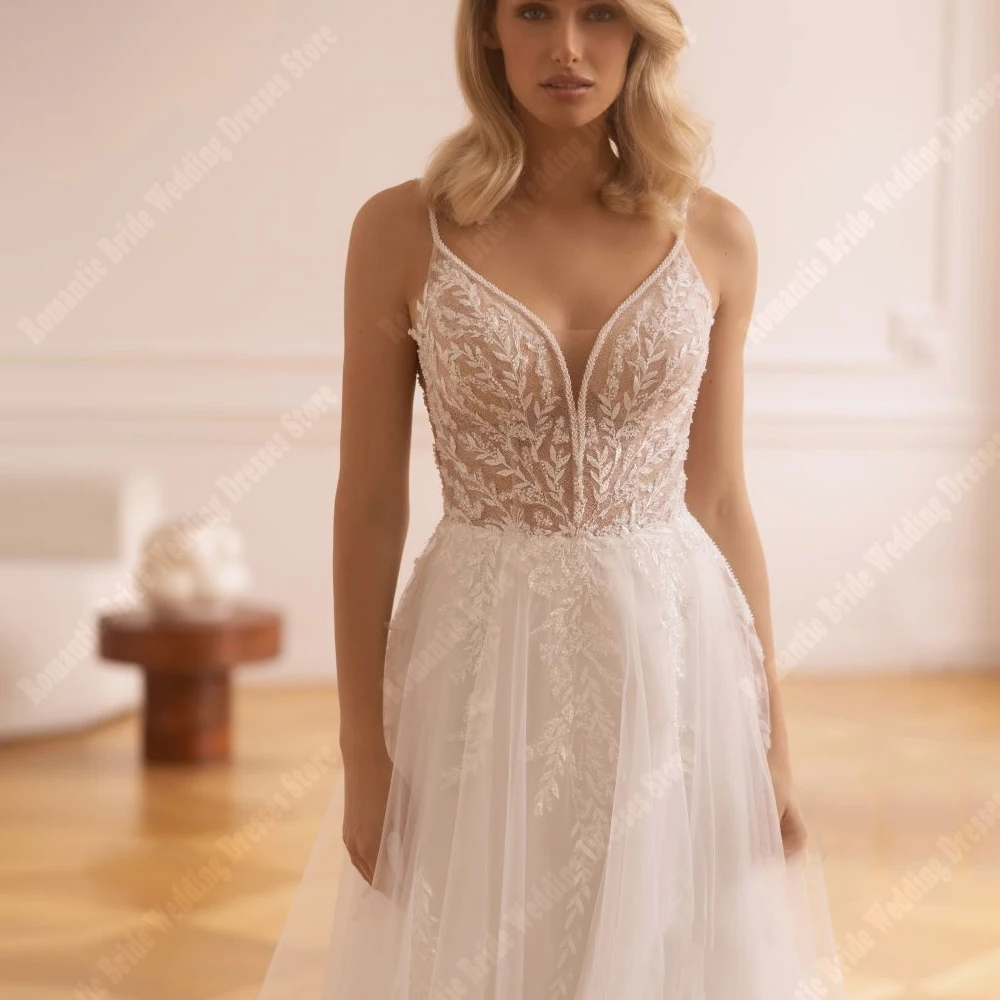 Eleganti abiti da sposa da donna a trapezio Appliques di pizzo a cuore abiti da sposa da principessa personalizzati senza maniche Vestidos De Novias