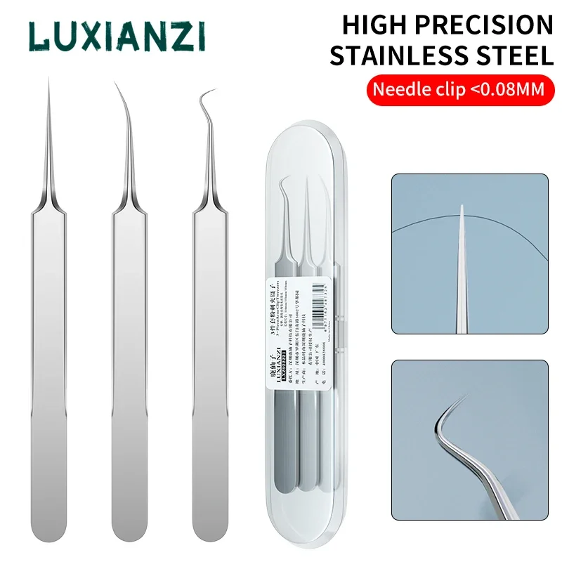 LUXIANZI Anti-static Industrial Tweezers Precision Stainless Pimples Blackhead Clip For DIY Home Working Eyebrow Needle Tool