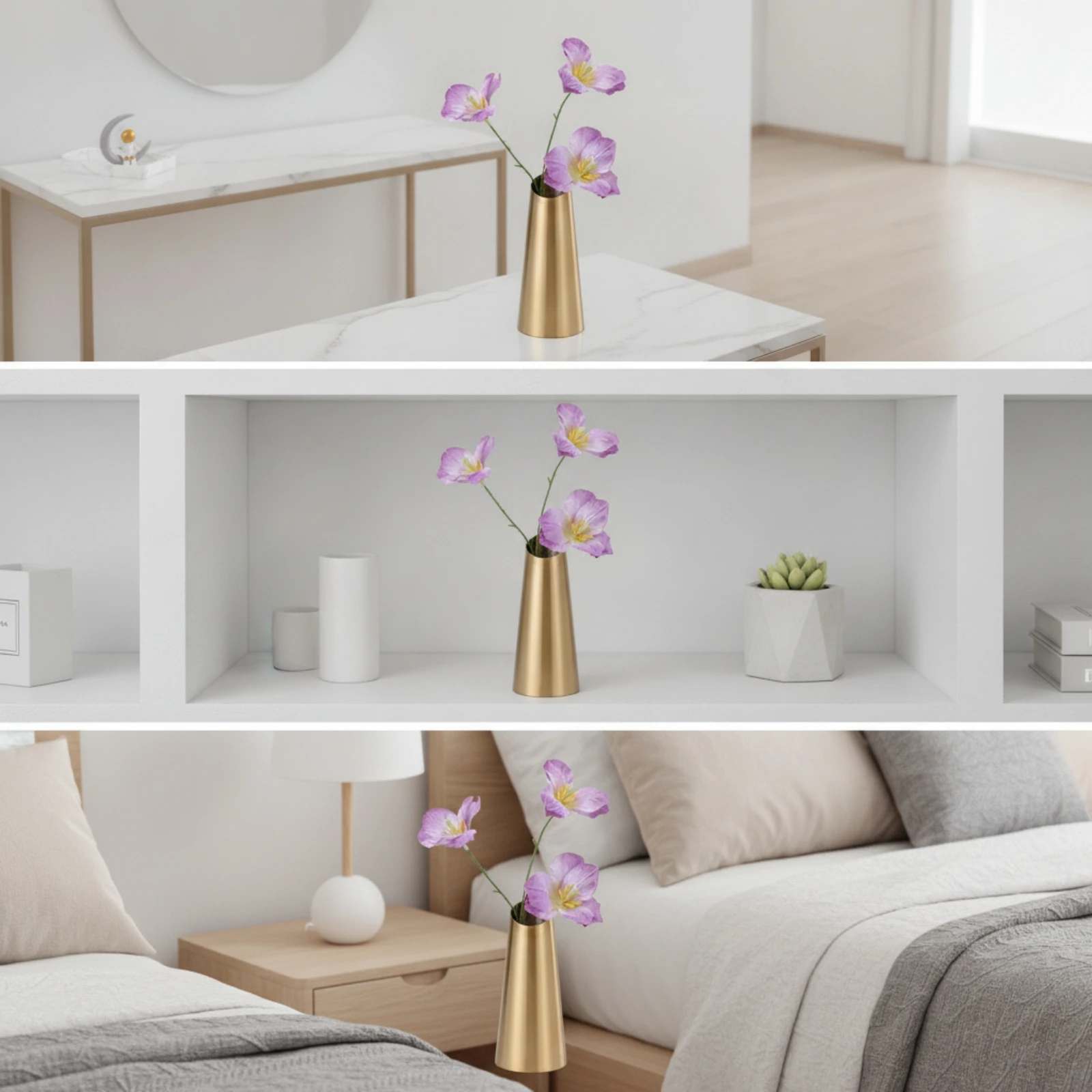 Small Metal Vase with Gold Finish Modern Stainless Steel Flower Vase Slim Compact for Living Room, Shelf