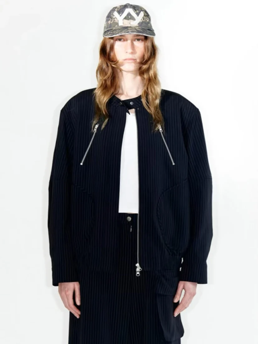 Waed Denim Biker SLE Jaet Casual Openyy Frühling 2024, Baumwoll-Polyester-Mischung, langer Sve-Reißverschluss, gerader Mantel