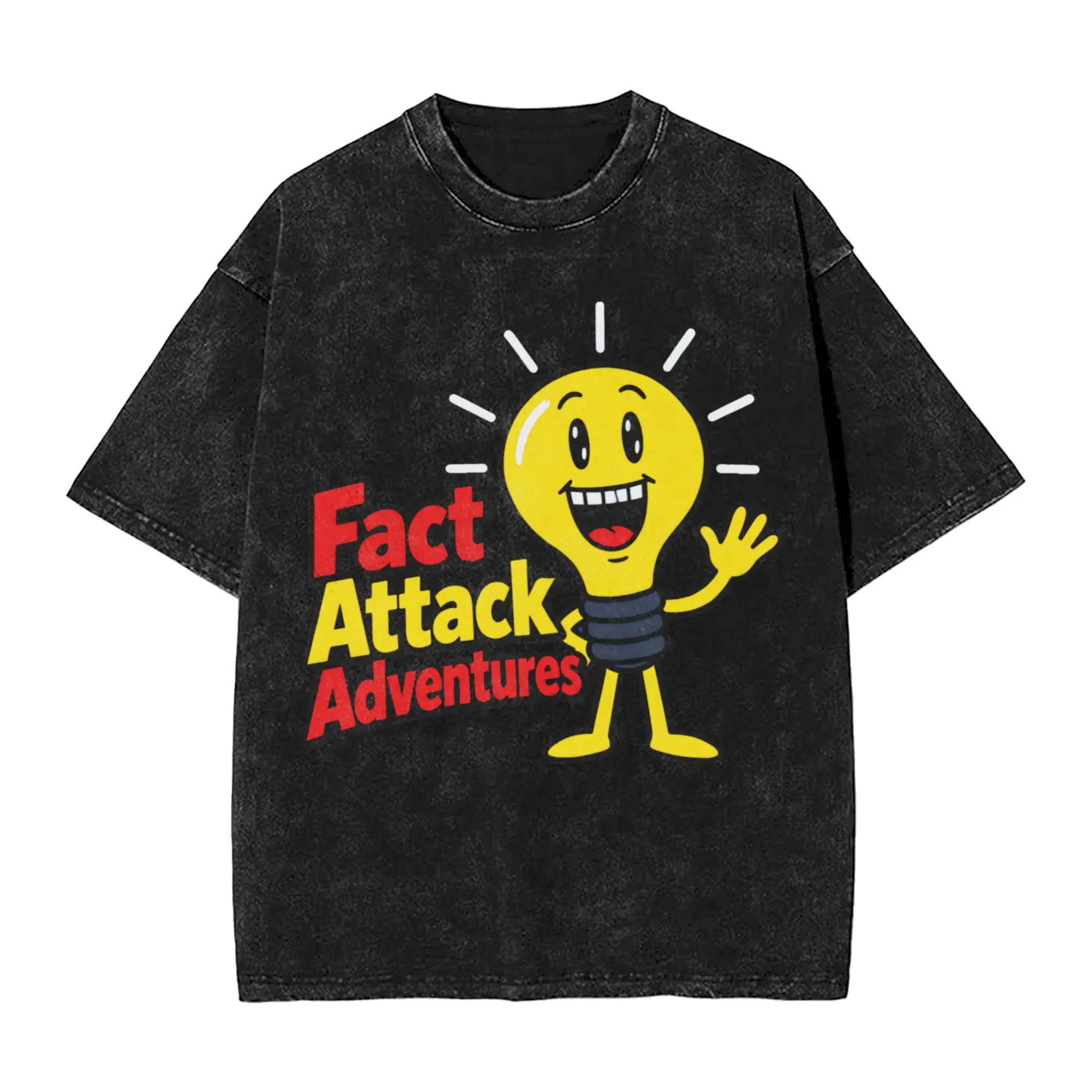 Men Women's T-Shirt Light Bulb Fact Attack Adventures Washed T Shirts Popular Tees Y2K Classic Design Casual Tops Hot Sale