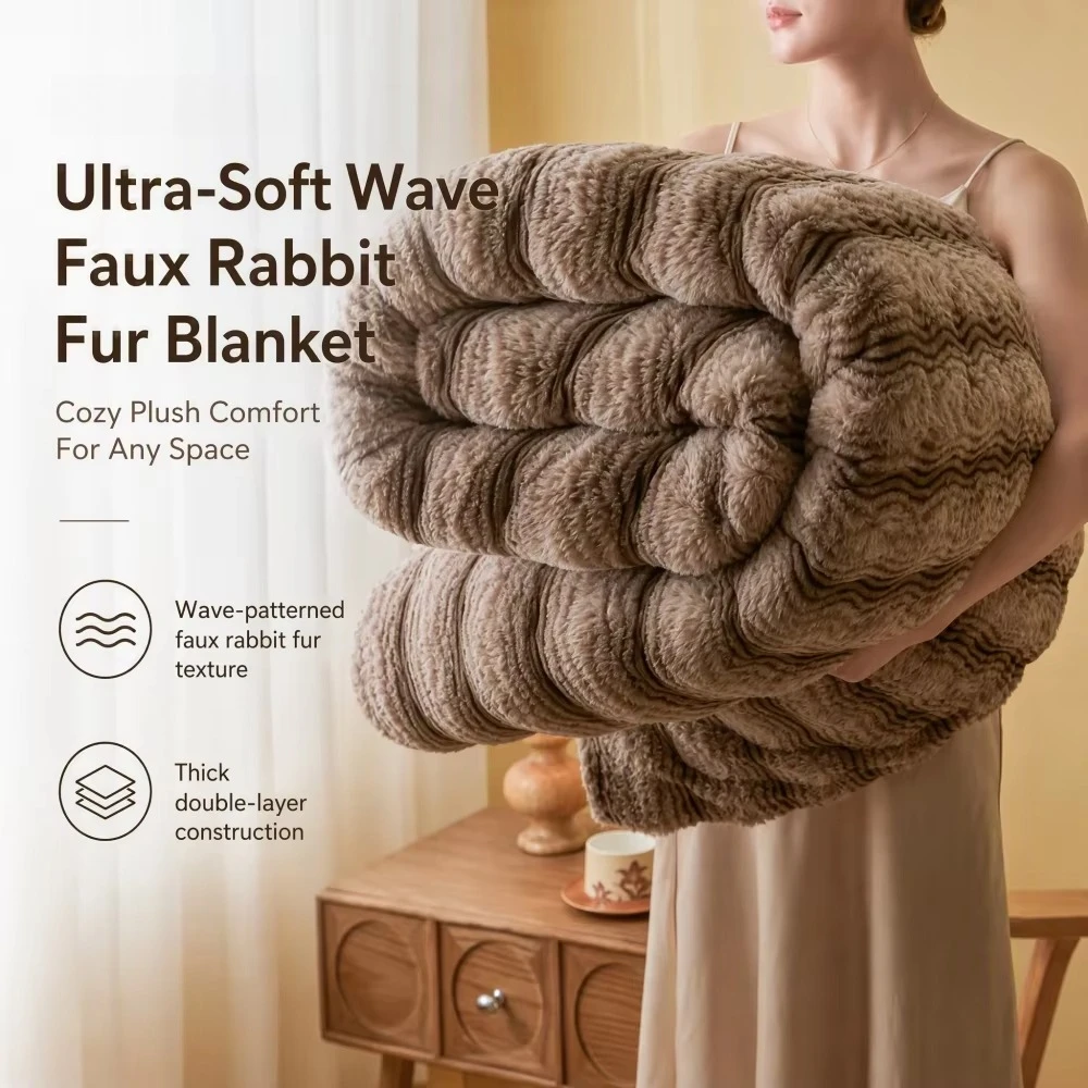 Fluffy Weighted Soft Breathable Blanket Artificial Rabbit Fur Blanket Thick Warm Winter Throw Blanket For Bed Sofa Travel