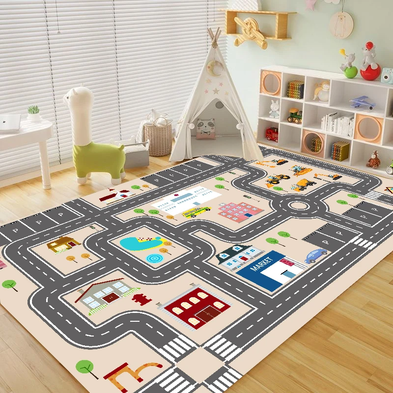 City Traffic Road Map Carpets for Living Room Car Track Bedroom Decoration Rug Children Kids Play Mat Non Slip Floor Mats tapete