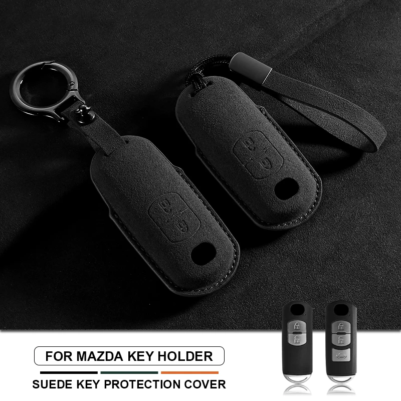 

2/3 Buttons Car Remote Key Case Cover Shell For Mazda 2 3 6 Axela Atenza CX-5 CX5 CX-3 CX-7 CX8 CX-9 Suede Car Keyring Keychain