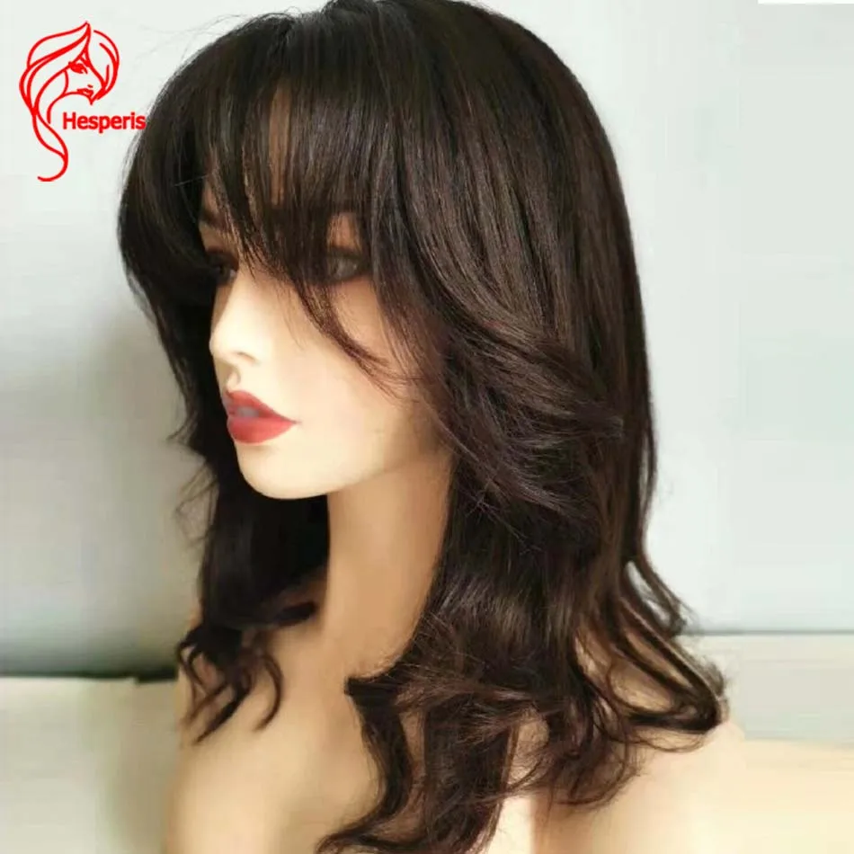 

Hesperis Natural Wave Natural Color 13X6 Lace Front Wig Bangs Remy Brazilian Lace Front Human Hair Wigs for Black Women