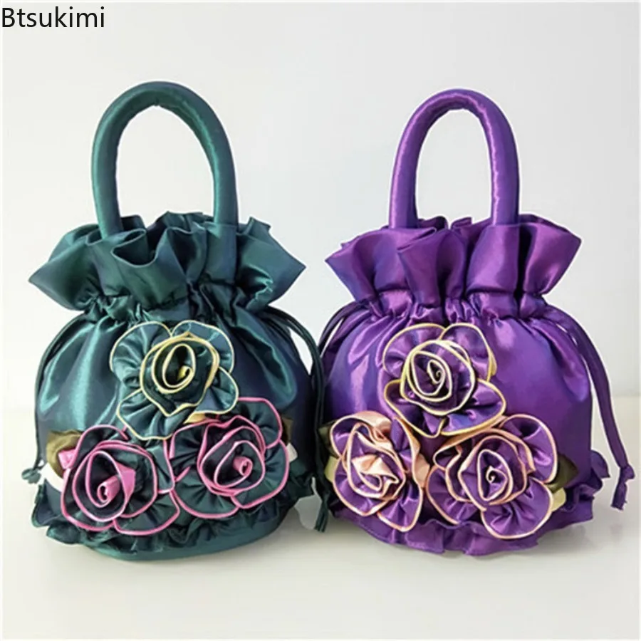 High Quality Lace Flower Bag Cell Phone Bag Daily Matching Tote Bucket Bag Ethnic Style Drawstring Purses Women's Hanfu Handbag