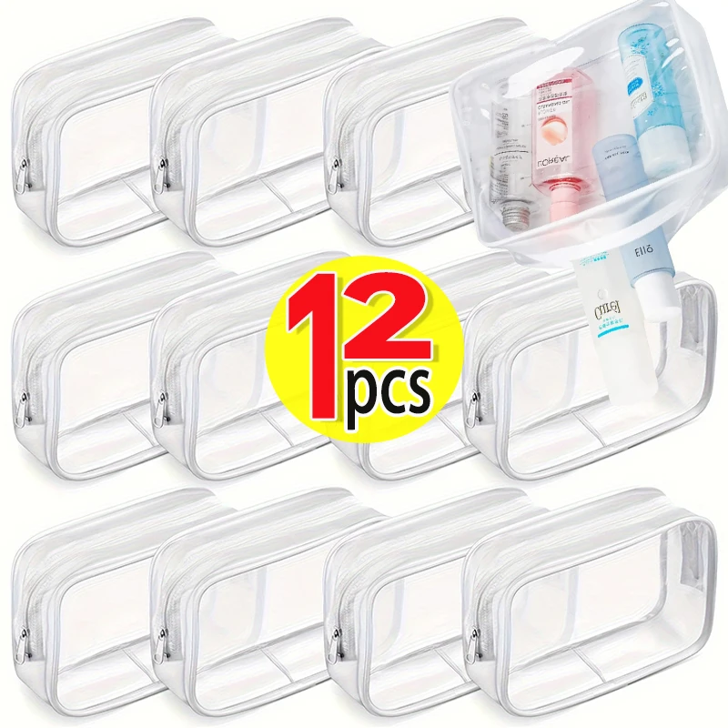 1-12pcs Transparent PVC Storage Travel Organizer Clear Makeup Bag Beautician Cosmetic Bag Beauty Case Toiletry Bag Wash Bags