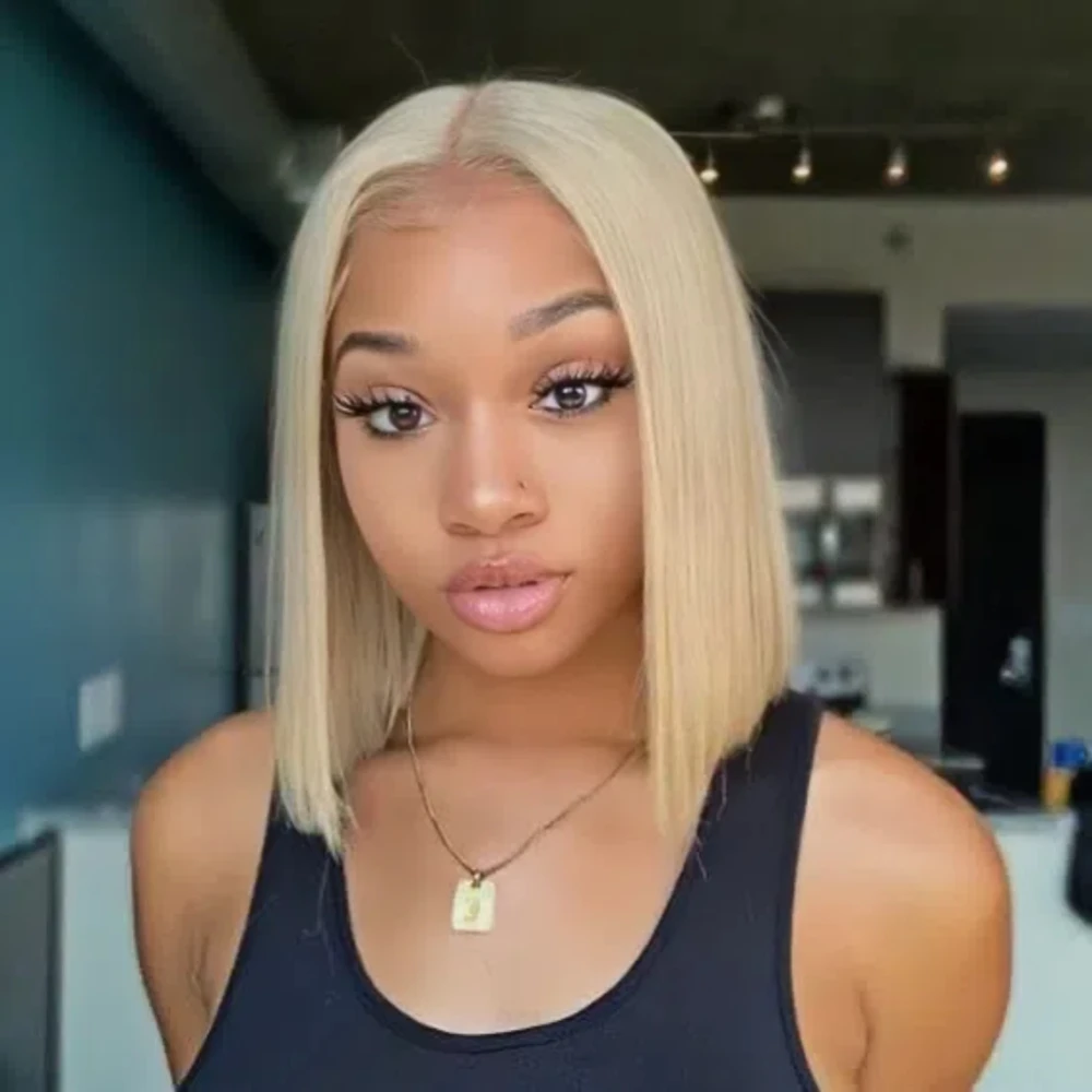 

Short Straight Blonde Bob Wig Human Hair 13x4 HD Transparent Lace 613 Bob Wig Human Hair Pre Plucked with Baby Hair 200 Density