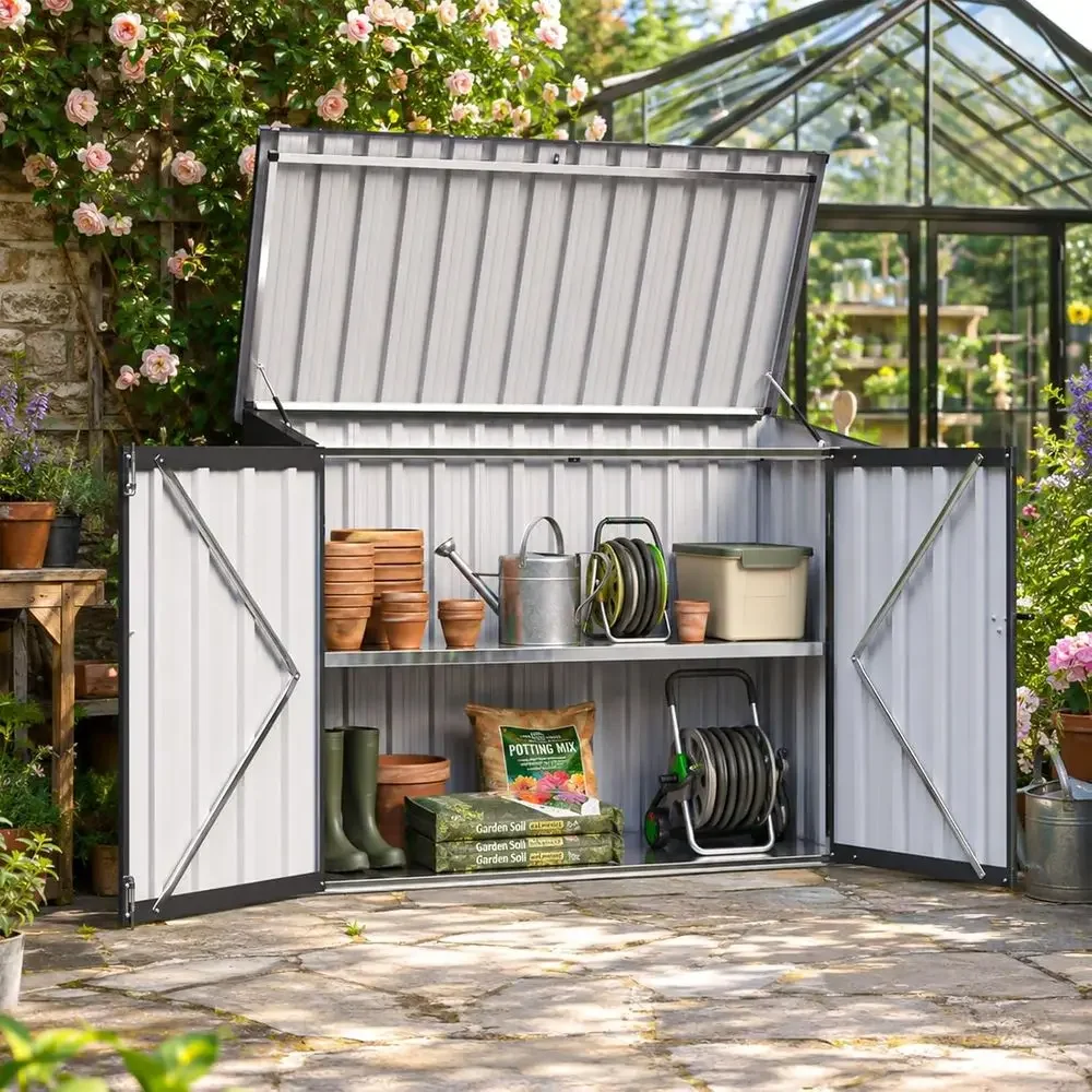 All-Weather Outdoor Storage Cabinet, 20 Cu.ft Metal Shed with Lockable Door, Black 4x2T