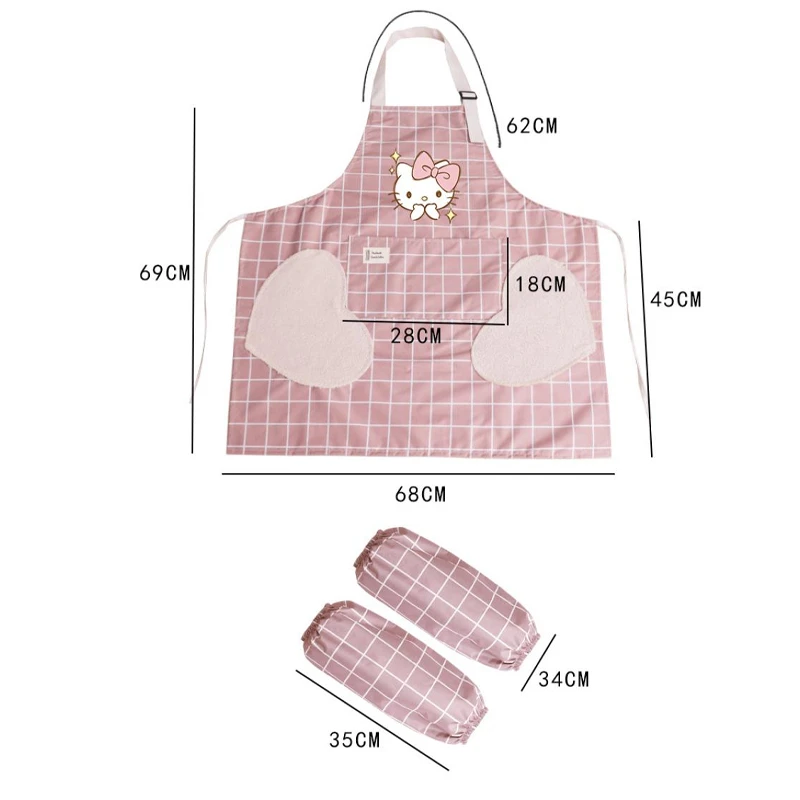 Kawaii Sanrio Hello Kitty Cooking Baking Apron Cartoon Lattice Waterproof Girls Cleaning Tool Household Pinafore