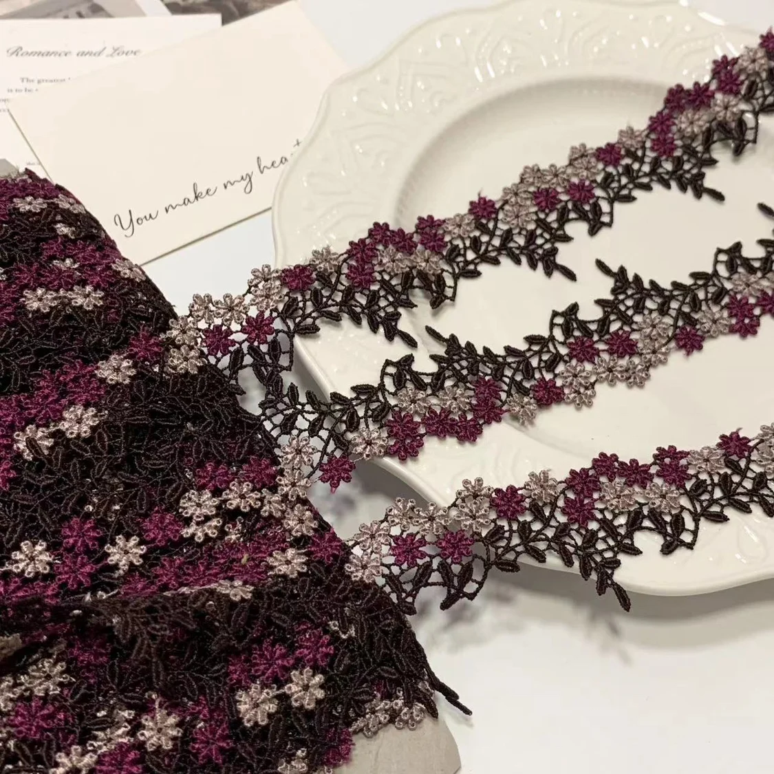 2Meters 4cm wide pink Water Soluble Pretty Lace Trim DIY Sewing Supplie Navy White Lace Fabric Trims Garment Clothes Accessories