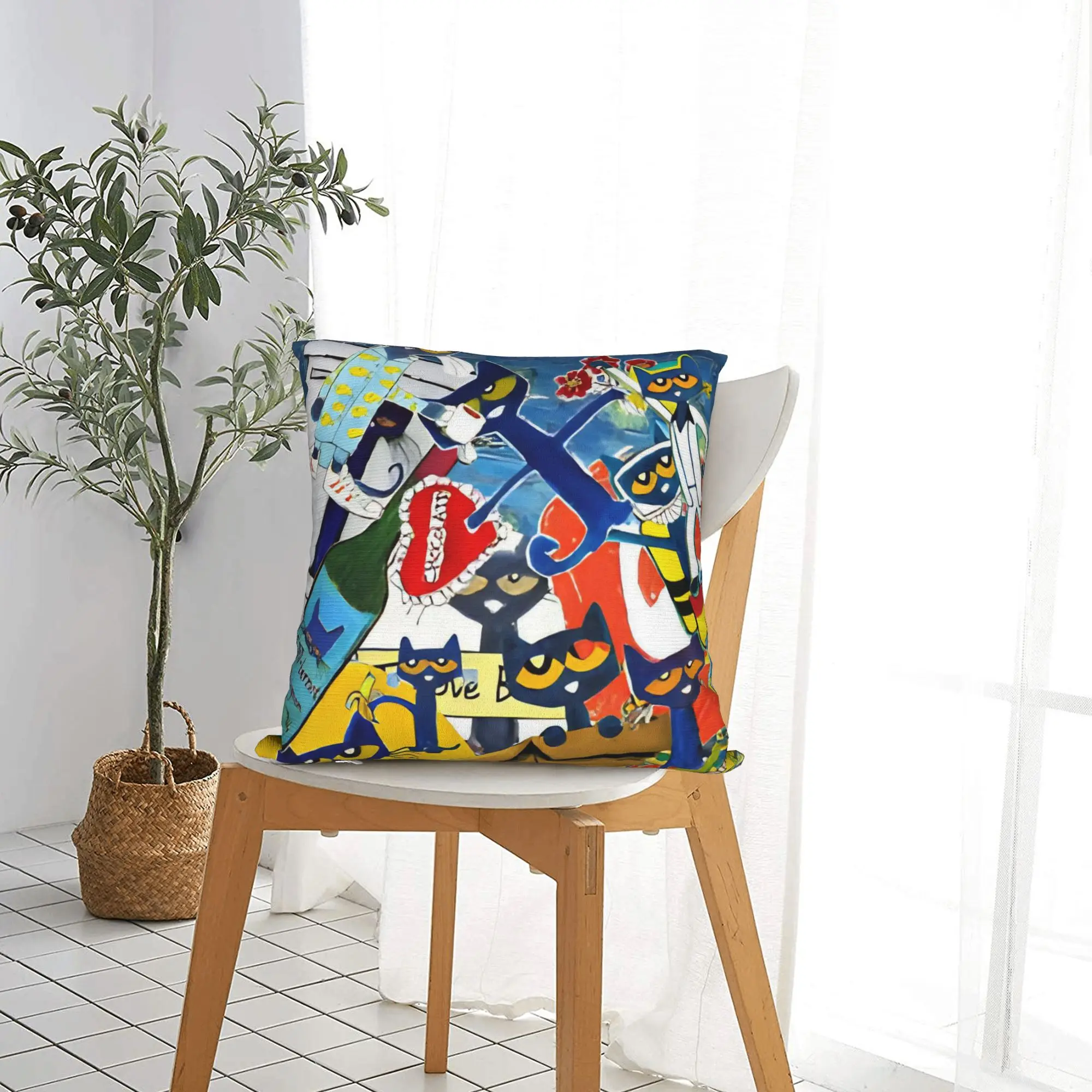 Cool Kitten Petes the Cat  Square Pillow Cases  Cushion Covers Awesome Zippered Decor Pillowcase for Living Room 40*40cm
