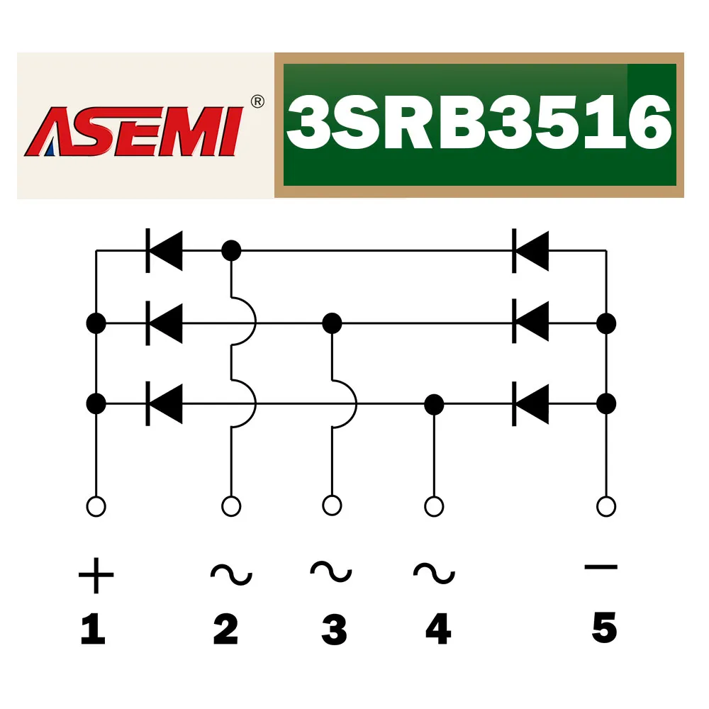3SRB3516 SBR3516 Three-phase Bridge Rectifier 35A 1600V 5 Pin ASEMI for Inverter Welder EV Charger