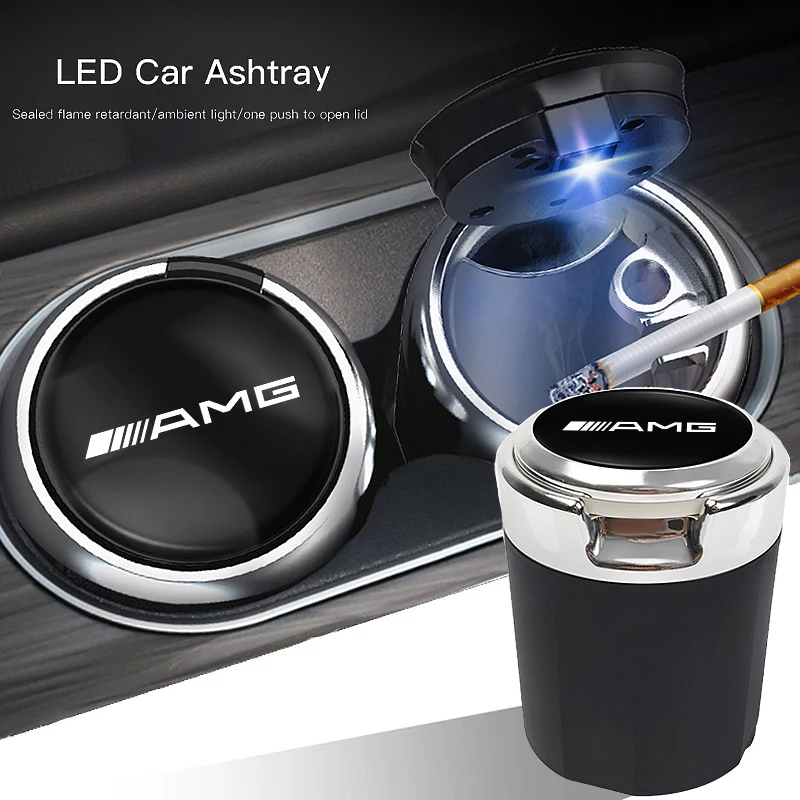 Car Interior Ashtray LED Light Portable Smoke Ashes Holder For Mercedes Benz AMG W206 W211 W203 W220 W205 W108 W212 W201 W210