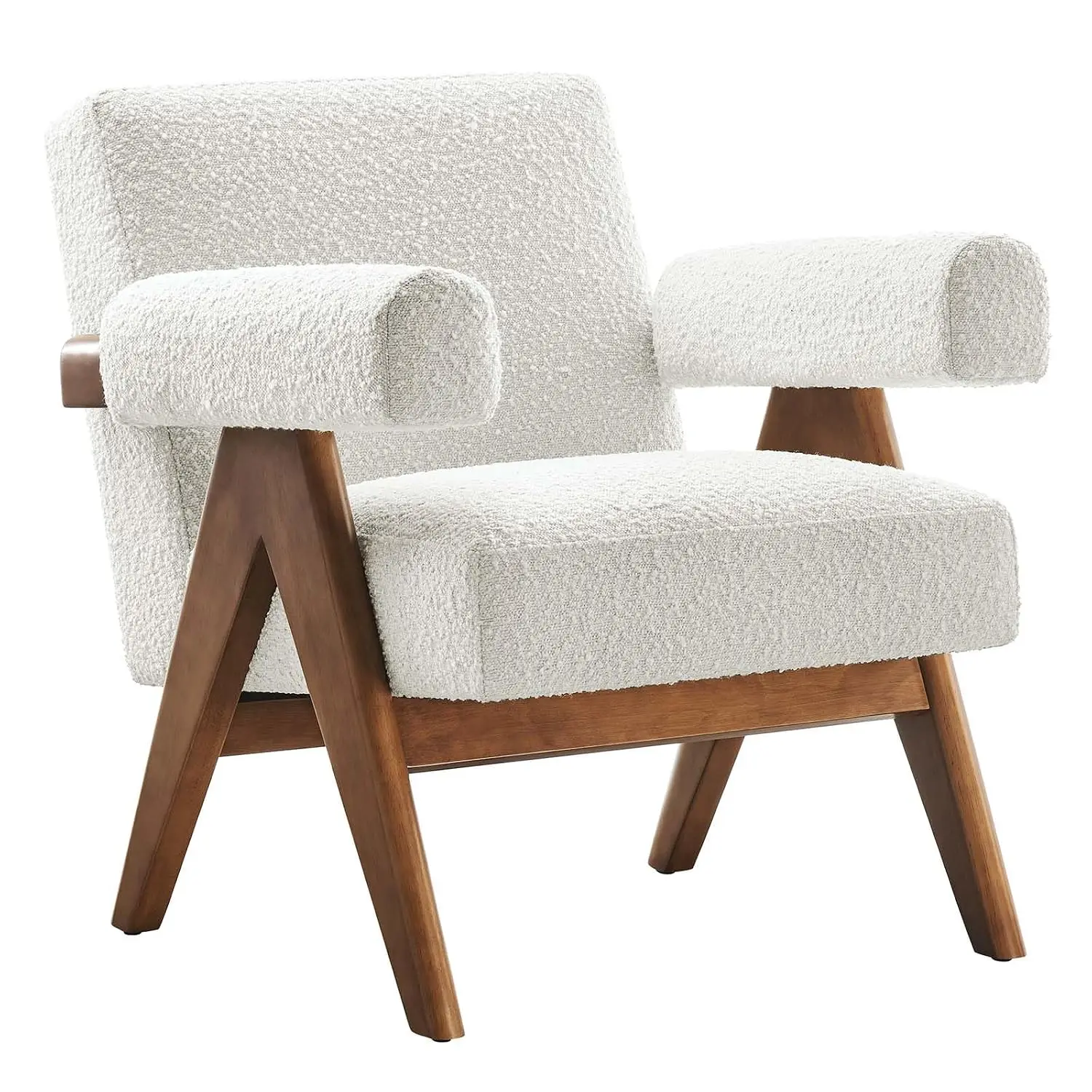 Boucle Fabric Armchair, Ivory, Mid-Century Modern Accent Chair for Living Room Bedroom, Customized
