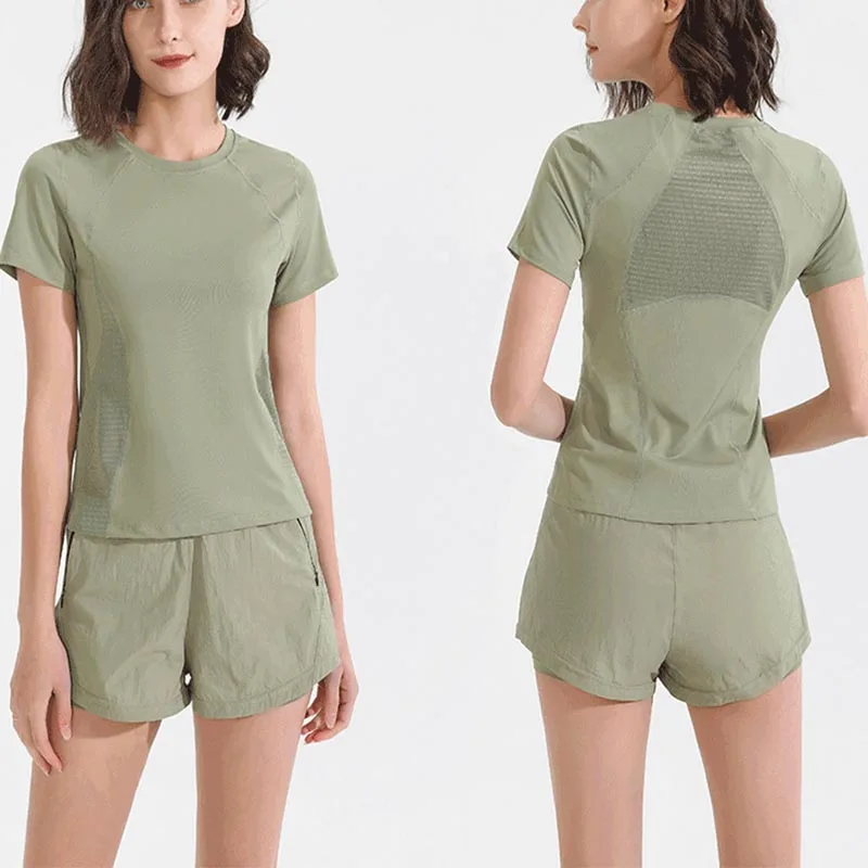 Women Gym Yoga Wear Sport High Waist Short Pocket Run Women Sportswear Fitness Outfi Push Up Quick Drying Summer Sport Clothing