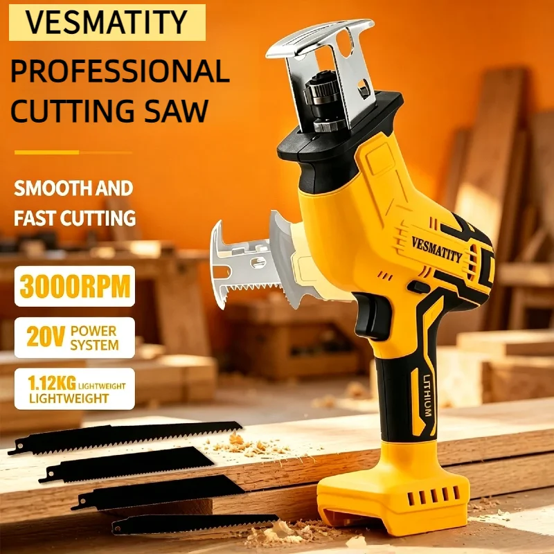 Vesmatity Brushless Recip Saw Multifunctional Electric Sabre Saw Powerful Motor for Metal Wood Pipe Cutting 20V Battery Elite