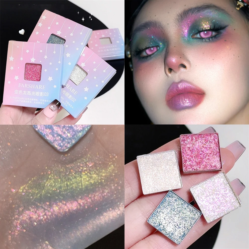 Diamond Glitter Chameleon Eyeshadow Palette Pearl การเปลี่ยนสี Highgloss Sequins ประกาย Brighten Contour Gradient Eye Makeup