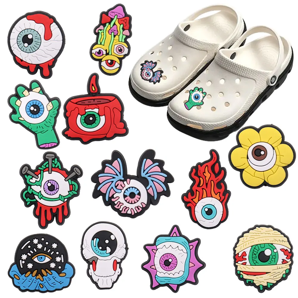 New Arrival 1-12pcs Shoe Charms Terrible Monster Eyeballs PVC Accessories Shoes Buckle Decorations For Children X-mas Gift