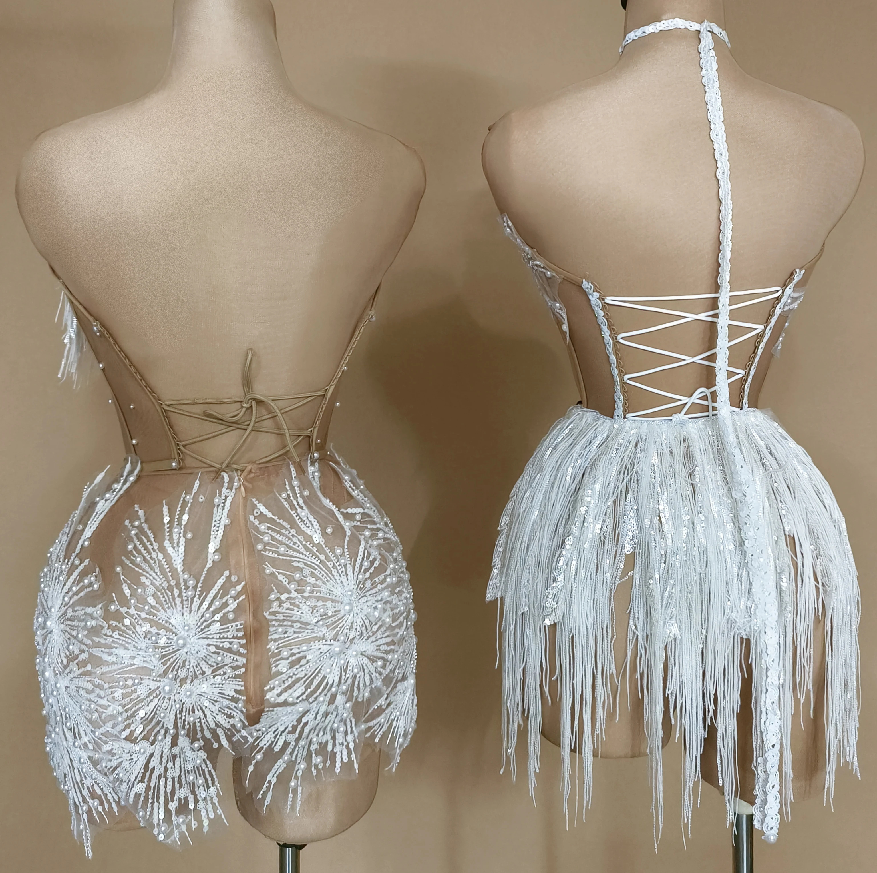 New Summer White Color Women Fashion\'s SexGallus Sleeveless Mini Dress Sparkling Squinsassel Celebrate Evening Party Dress B192