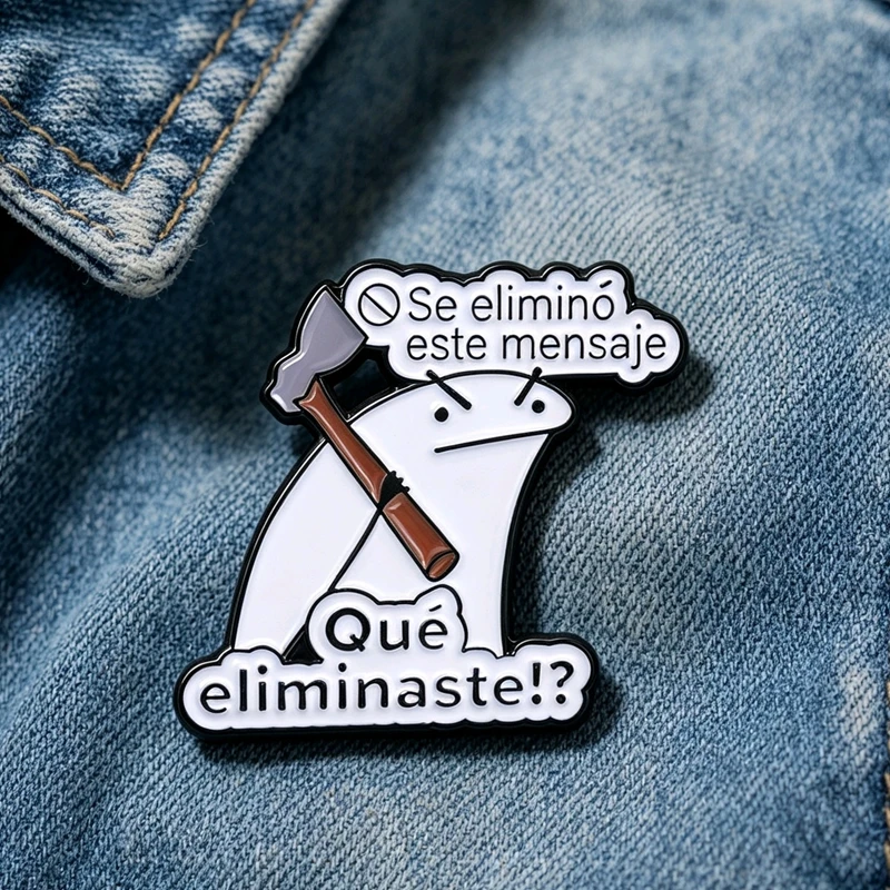 Spanish Cartoon Emoticon Brooch Interesting Flork White Villain Copywriting Metal Badge Funny School Bag Pin Accessory