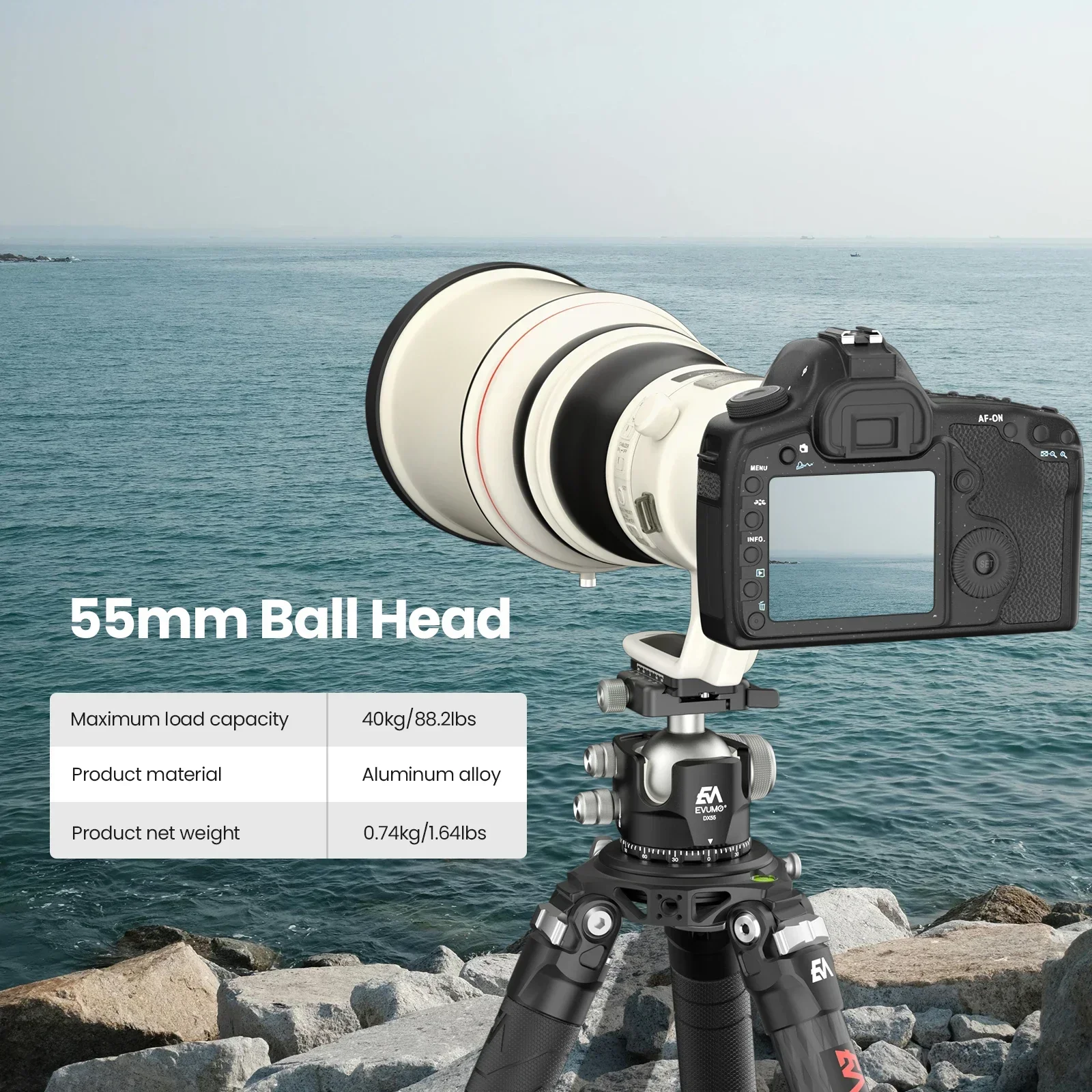 EVUMO DX55-P Professional Tripod Ball Head 55MM Panoramic Ball for Seamless 360° Shooting Picatinny/Arca Swiss Mount Load 40kg