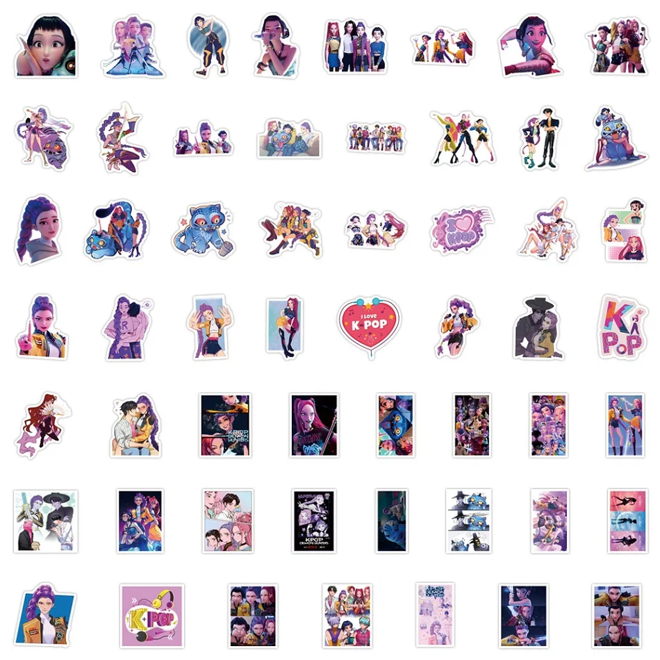 55-110Pcs Kpop Demon Hunters Stickers Cartoon Anime Sticker Huntrix Decorative Stickers For Scrapbook Notebook Aesthetic Sticker