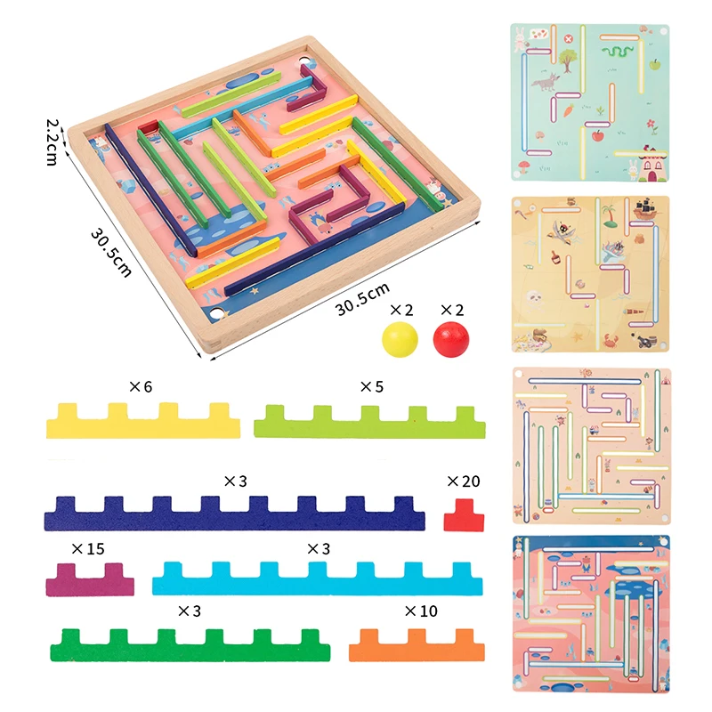 لعبة المتاهة الخشبية القابلة للفصل ذات 4 أنماط - موضوعات الفضاء/السيرك/القراصنة/الحيوانية مع خرز مسارات قابلة للتعديل وصعوبة تقدمية #6