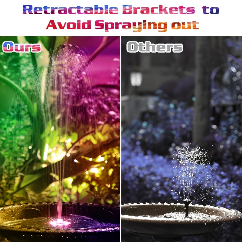 5.5W LED Solar Fountain Pump with Lights, for Bird Bath/Pool DIY Solar Water Fountain with Battery for Outdoor Garden Decoration